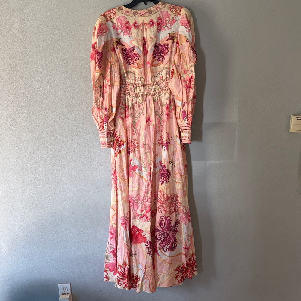 Camilla Shaped Waistband Dress W Gathered Sleeves Blossoms And Brushstrokes NWT - Picture 6 of 16
